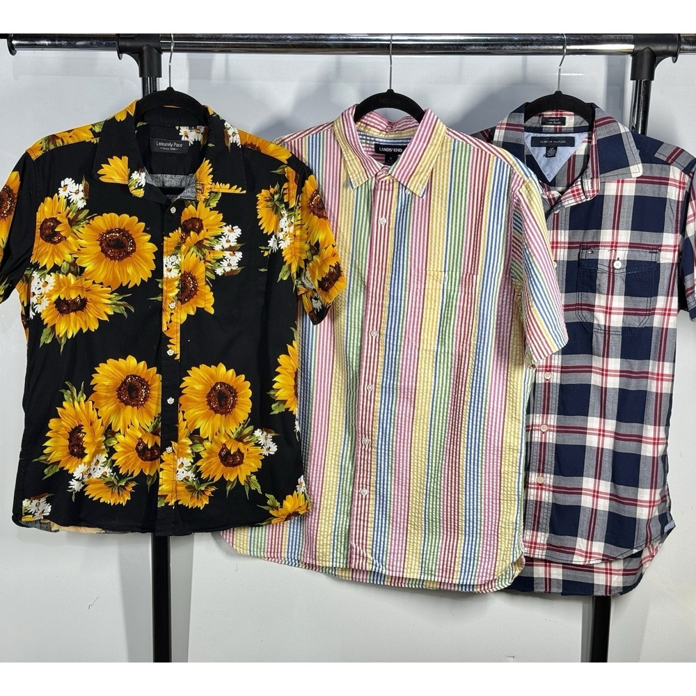 Mens Summer Button Up Shirts S/M Lot -Tommy Hilfiger Lands End Floral Seersucker